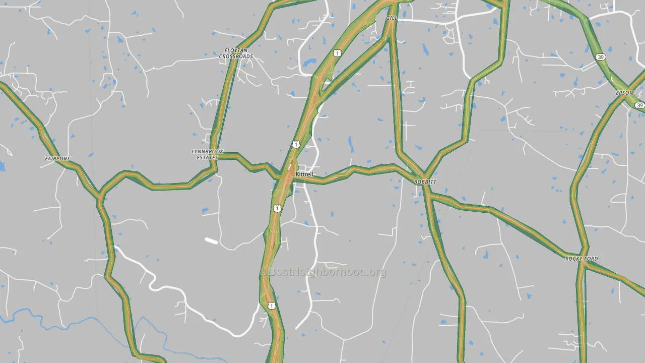 Kittrell, NC Map of Noise Levels in Kittrell