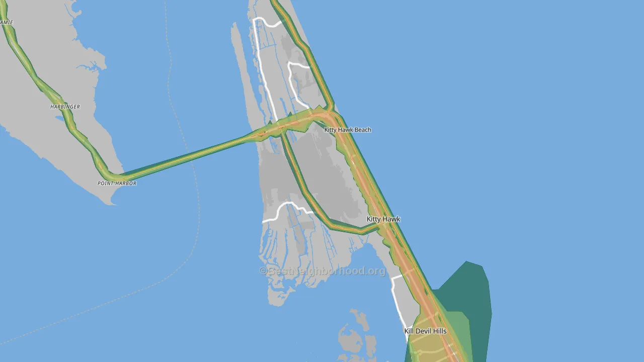 Kitty Hawk, NC Map of Noise Levels in Kitty Hawk
