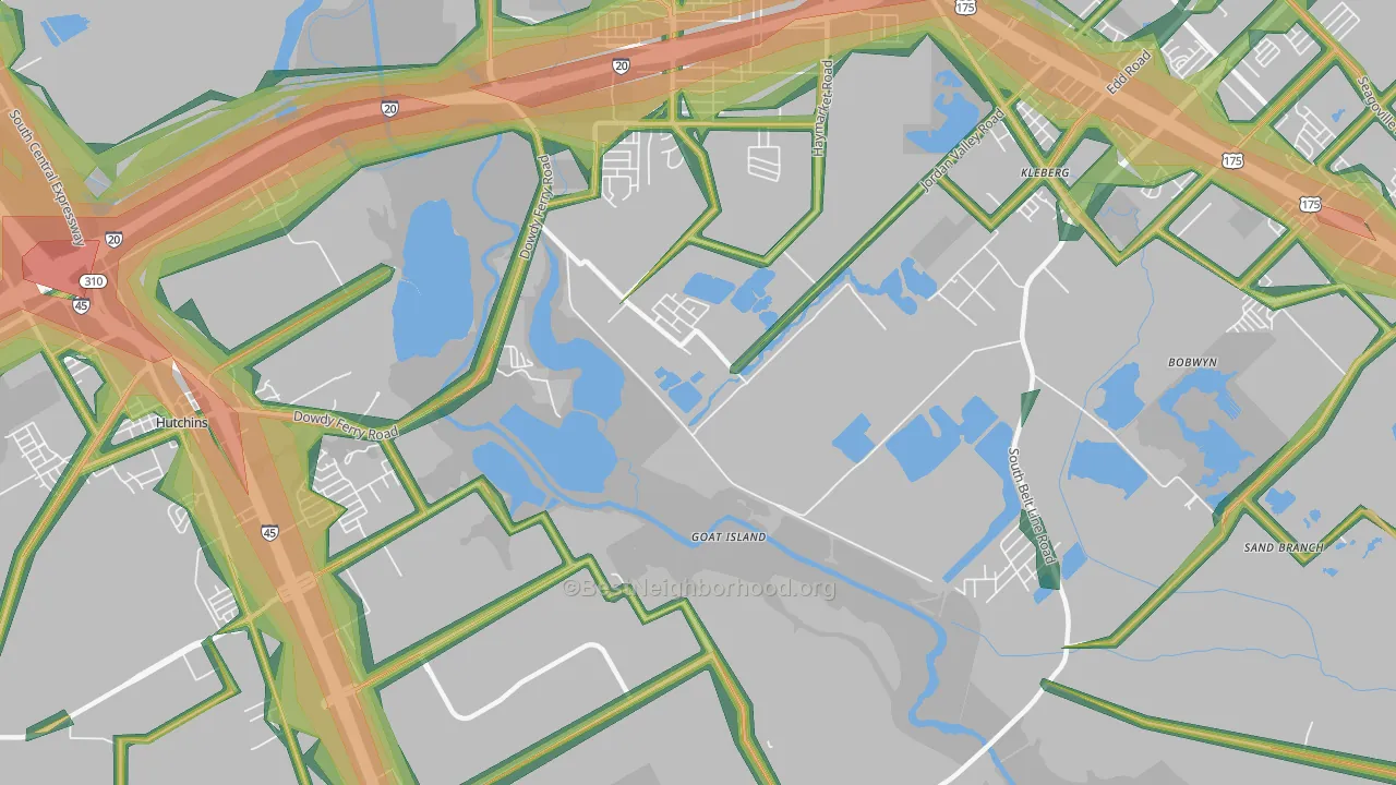 Kleberg, TX Map of Noise Levels in Kleberg