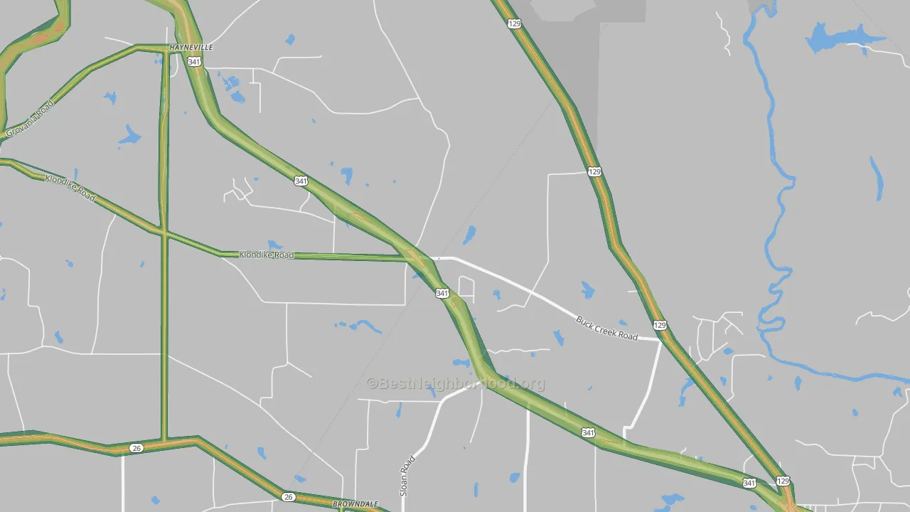 Klondike, GA Map of Noise Levels in Klondike
