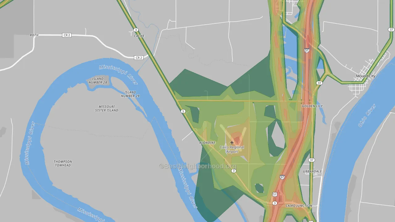 Klondike, IL Map of Noise Levels in Klondike