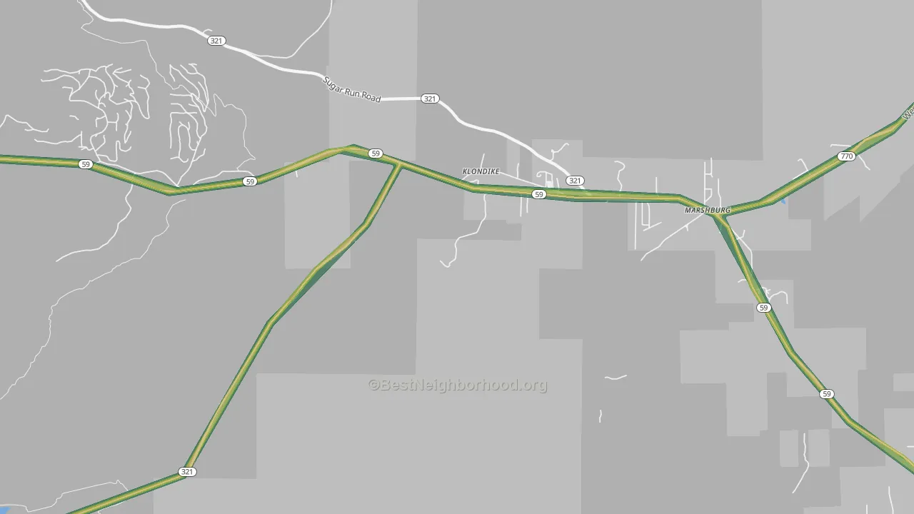 Klondike, PA Map of Noise Levels in Klondike