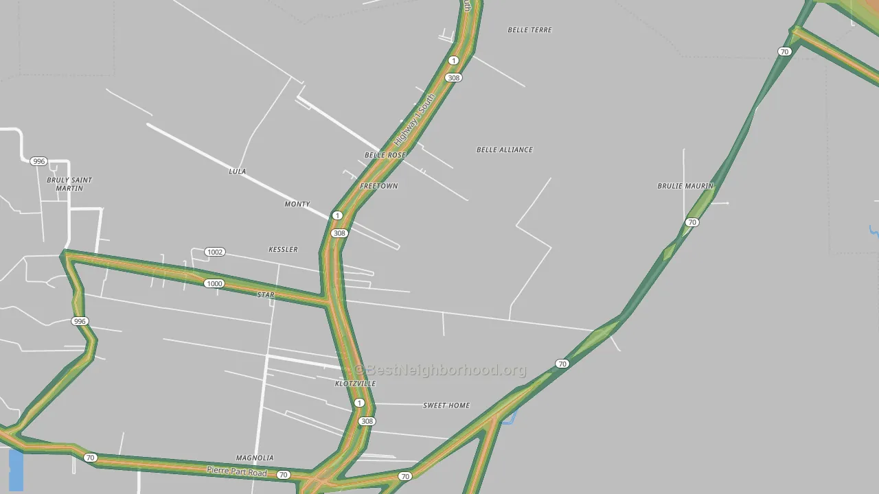 Klotzville, LA Map of Noise Levels in Klotzville