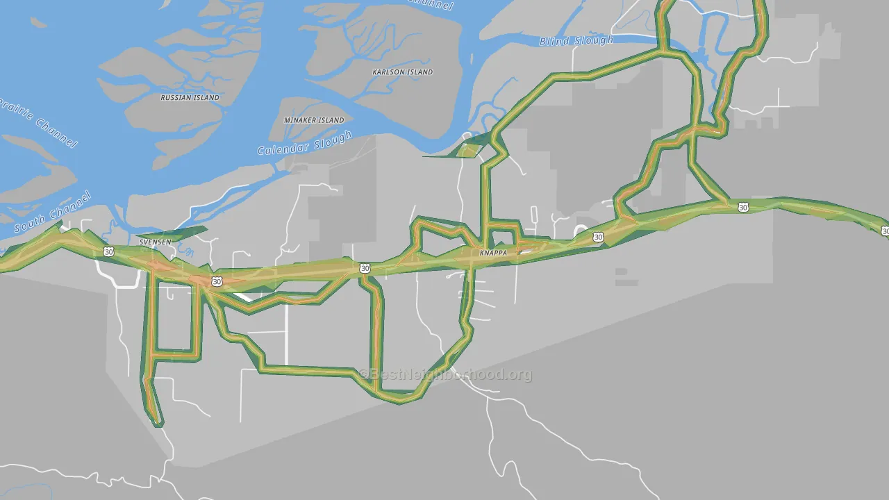 Knappa, OR Map of Noise Levels in Knappa