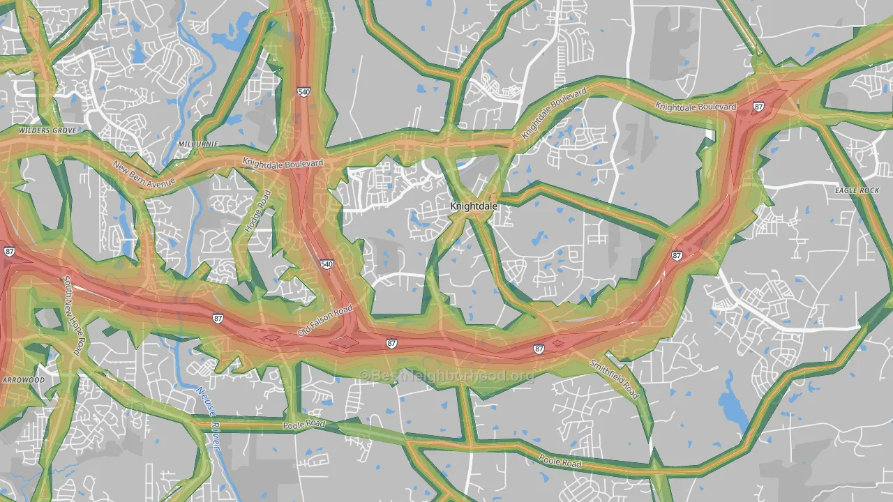 Knightdale, NC Map of Noise Levels in Knightdale