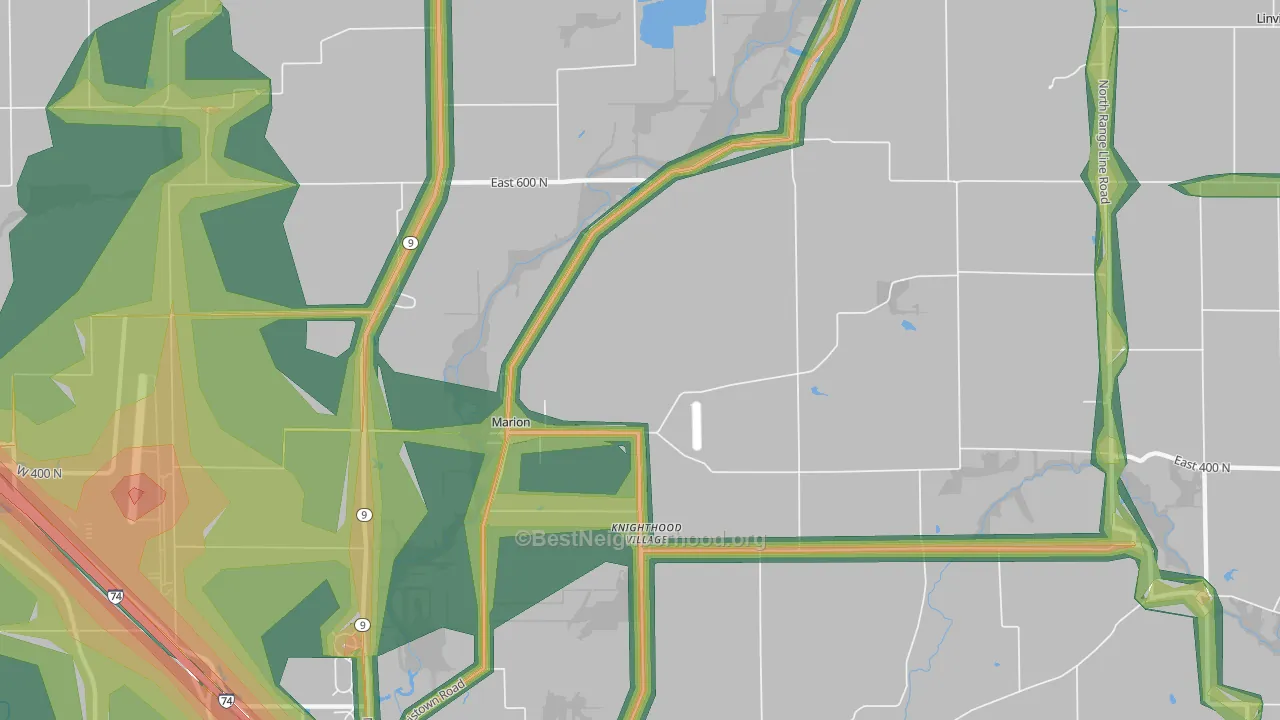 Knighthood Village, IN Map of Noise Levels in Knighthood Village