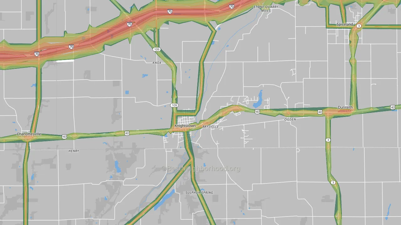 Knightstown, IN Map of Noise Levels in Knightstown