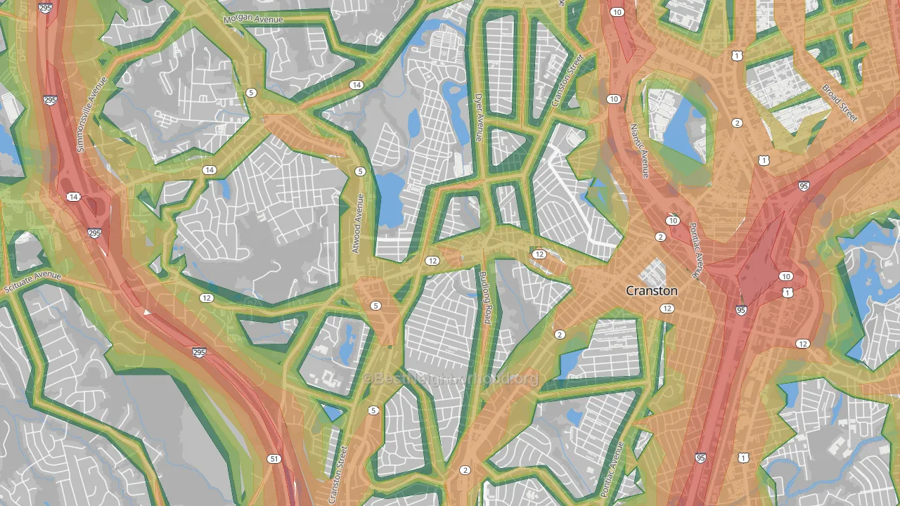 Knightsville, Cranston, RI Map of Noise Levels in Knightsville