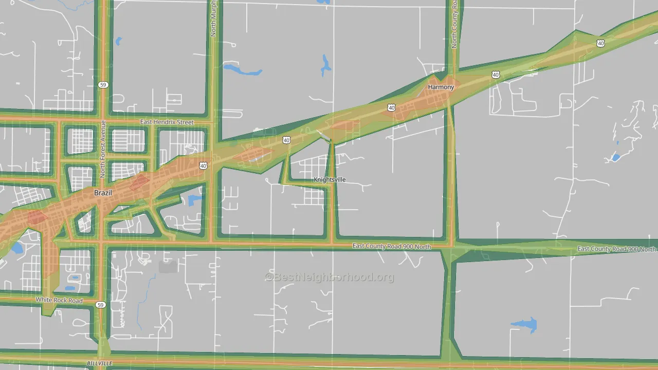 Knightsville, IN Map of Noise Levels in Knightsville
