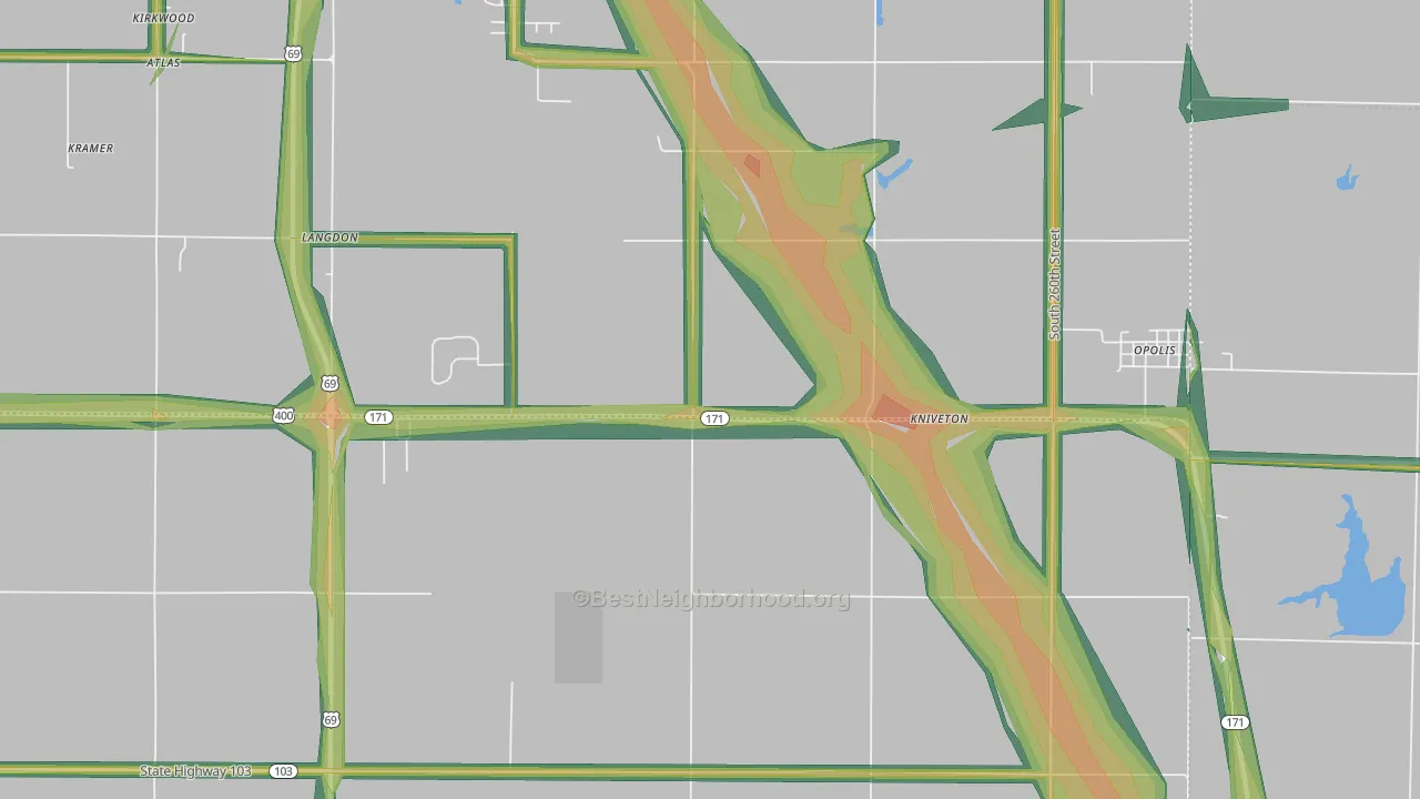 Kniveton, KS Map of Noise Levels in Kniveton