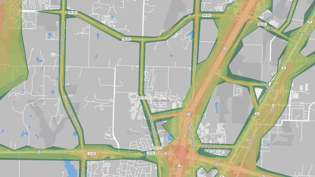 Knollwood, TX Map of Noise Levels in Knollwood