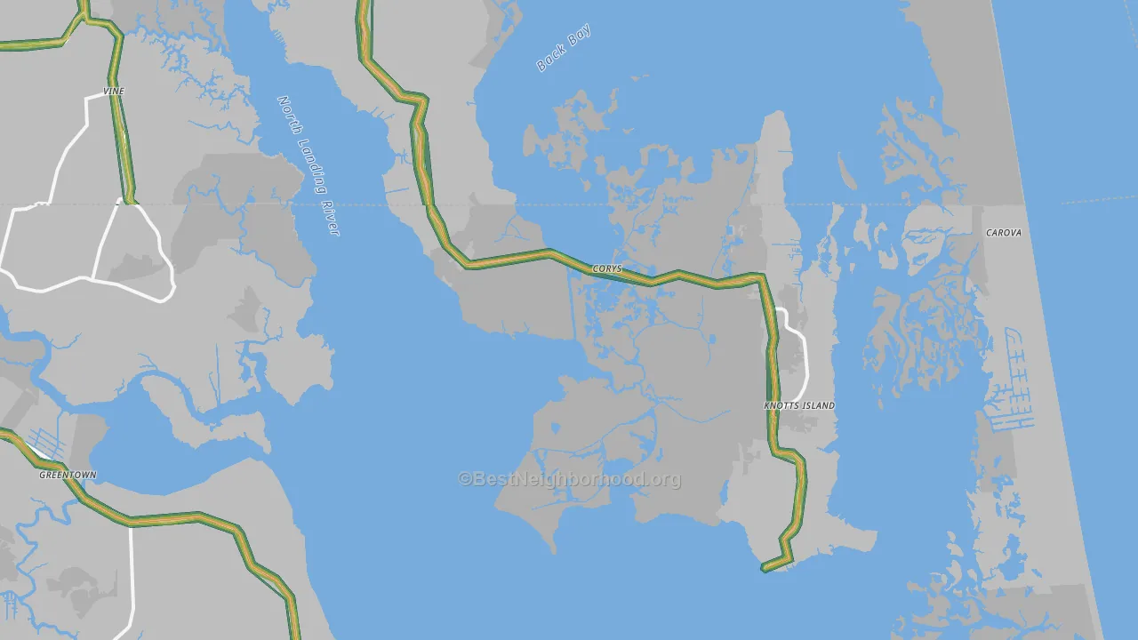 Knotts Island, NC Map of Noise Levels in Knotts Island