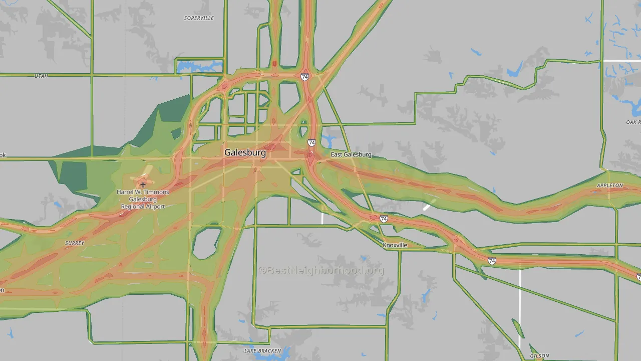 Knox County, IL Map of Noise Levels in Knox County