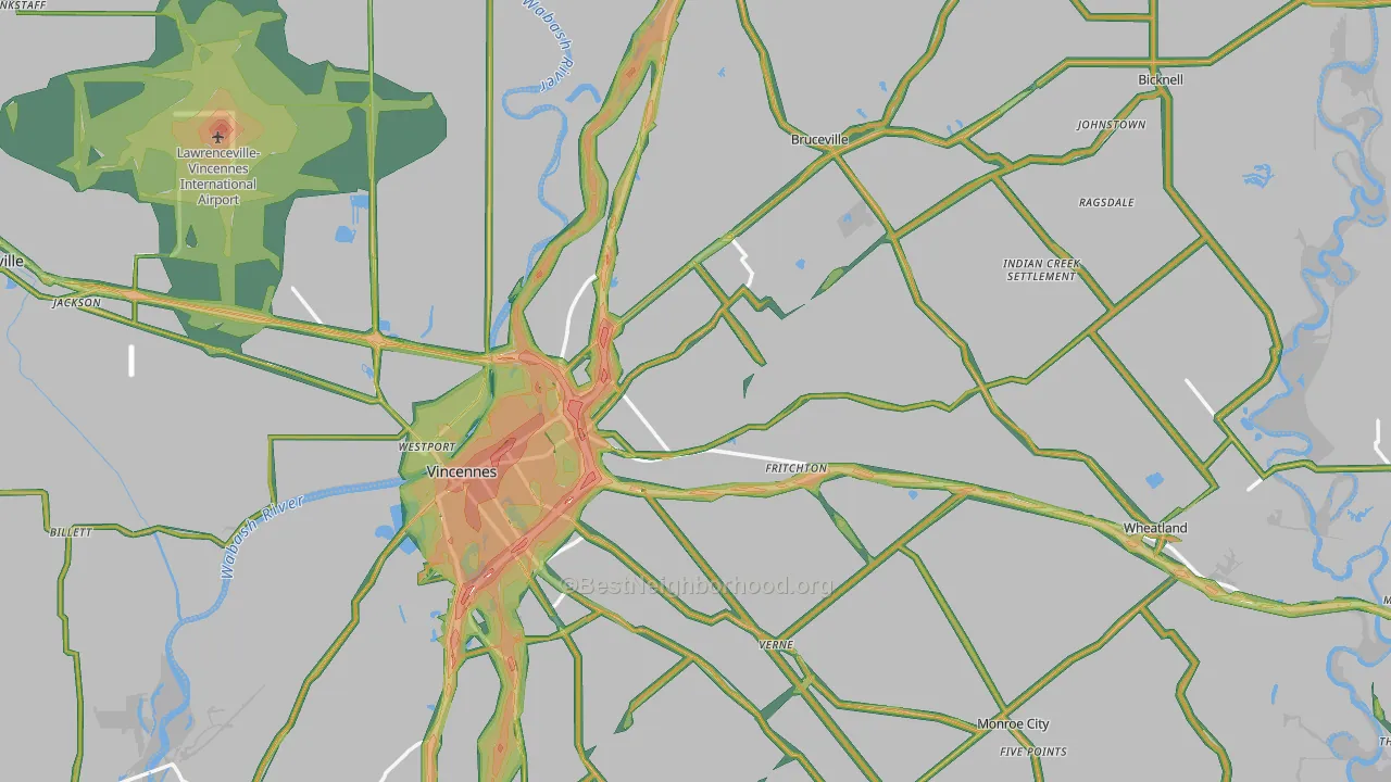 Knox County, IN Map of Noise Levels in Knox County