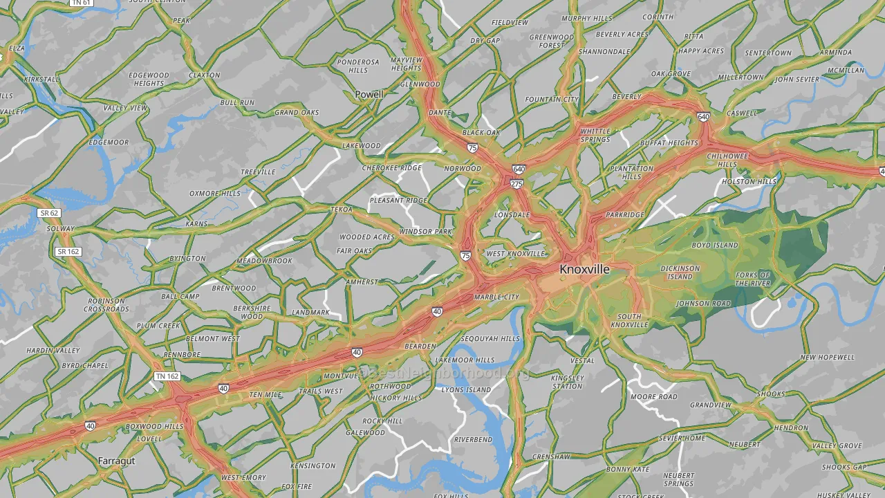 Knox County, TN Map of Noise Levels in Knox County