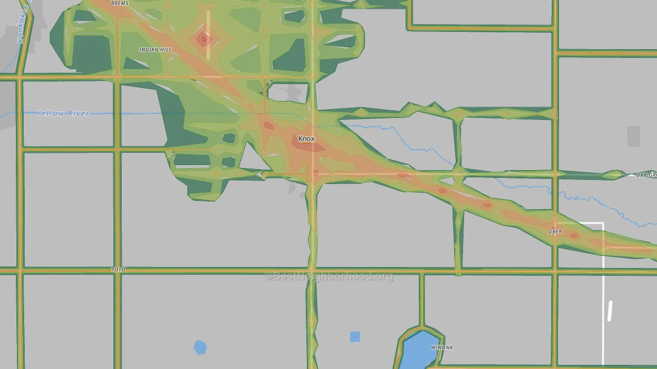 Knox, IN Map of Noise Levels in Knox
