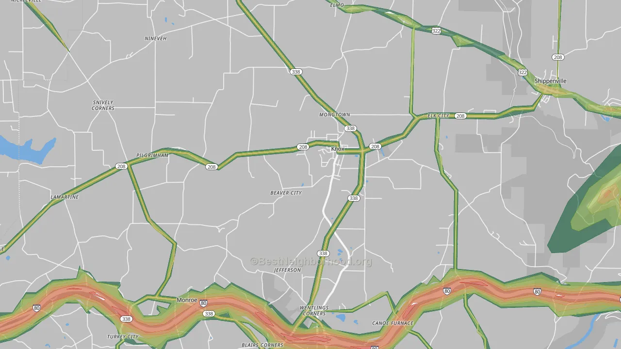 Knox, PA Map of Noise Levels in Knox