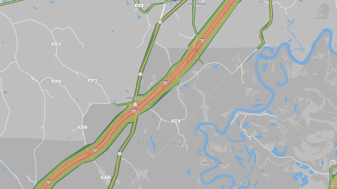 Knoxville, AL Map of Noise Levels in Knoxville