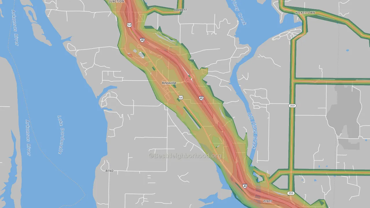 Knoxville, AR Map of Noise Levels in Knoxville
