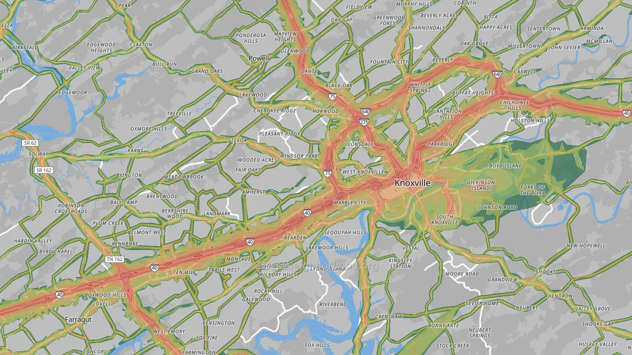 Knoxville, TN Map of Noise Levels in Knoxville