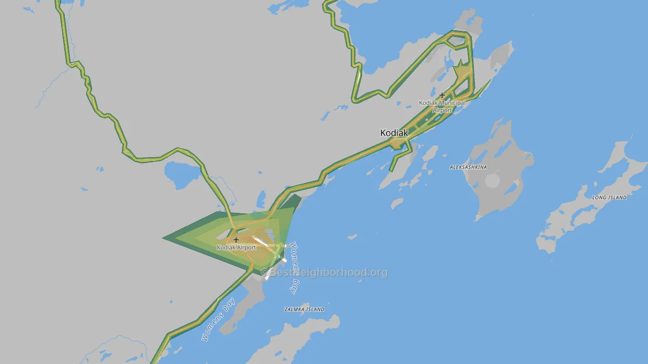 Kodiak Island Borough, AK Map of Noise Levels in Kodiak Island Borough