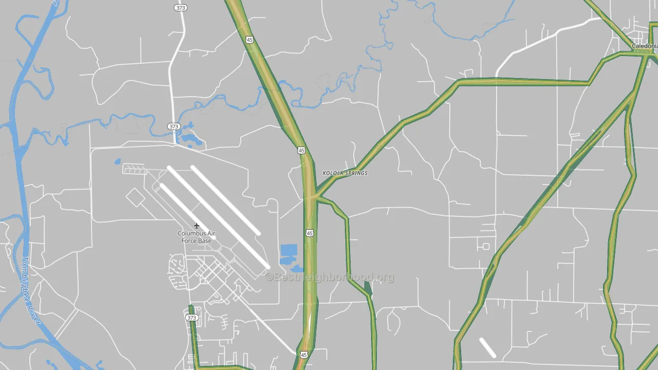 Kolola Springs, MS Map of Noise Levels in Kolola Springs