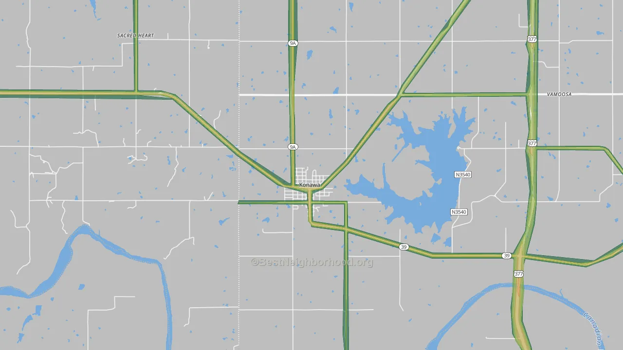 Konawa, OK Map of Noise Levels in Konawa