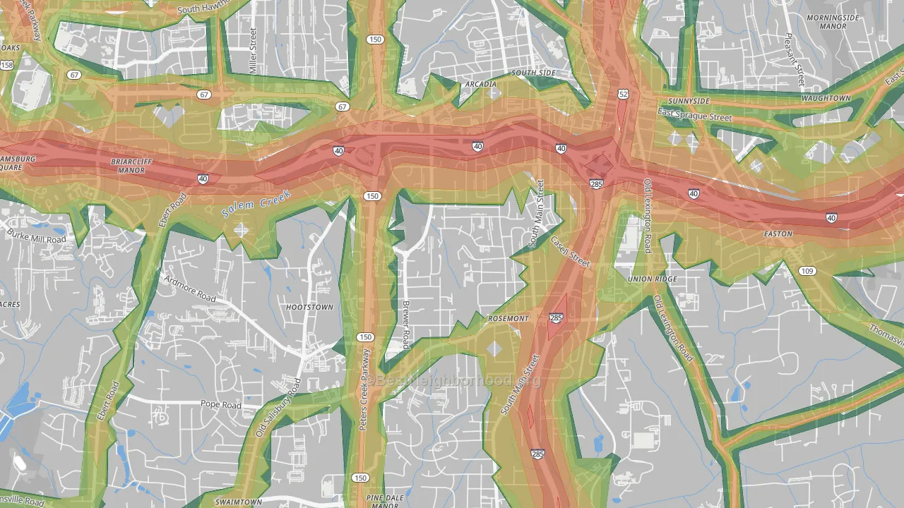 Konnoak, Winston-Salem, NC Map of Noise Levels in Konnoak