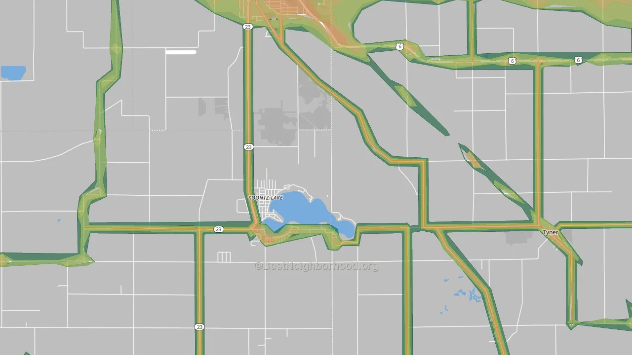 Koontz Lake, IN Map of Noise Levels in Koontz Lake