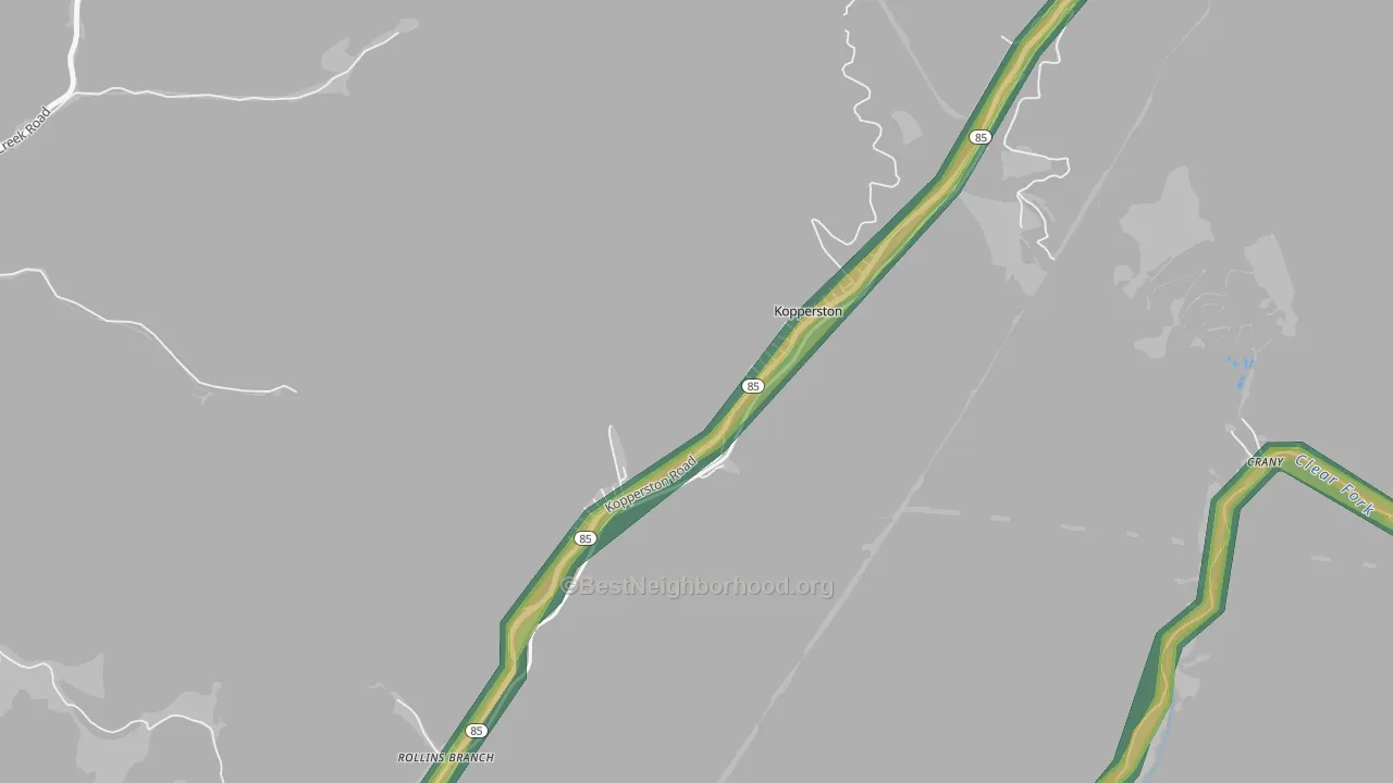 Kopperston, WV Map of Noise Levels in Kopperston