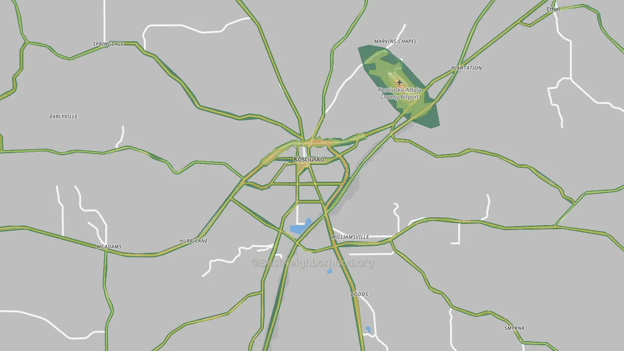 Kosciusko, MS Map of Noise Levels in Kosciusko