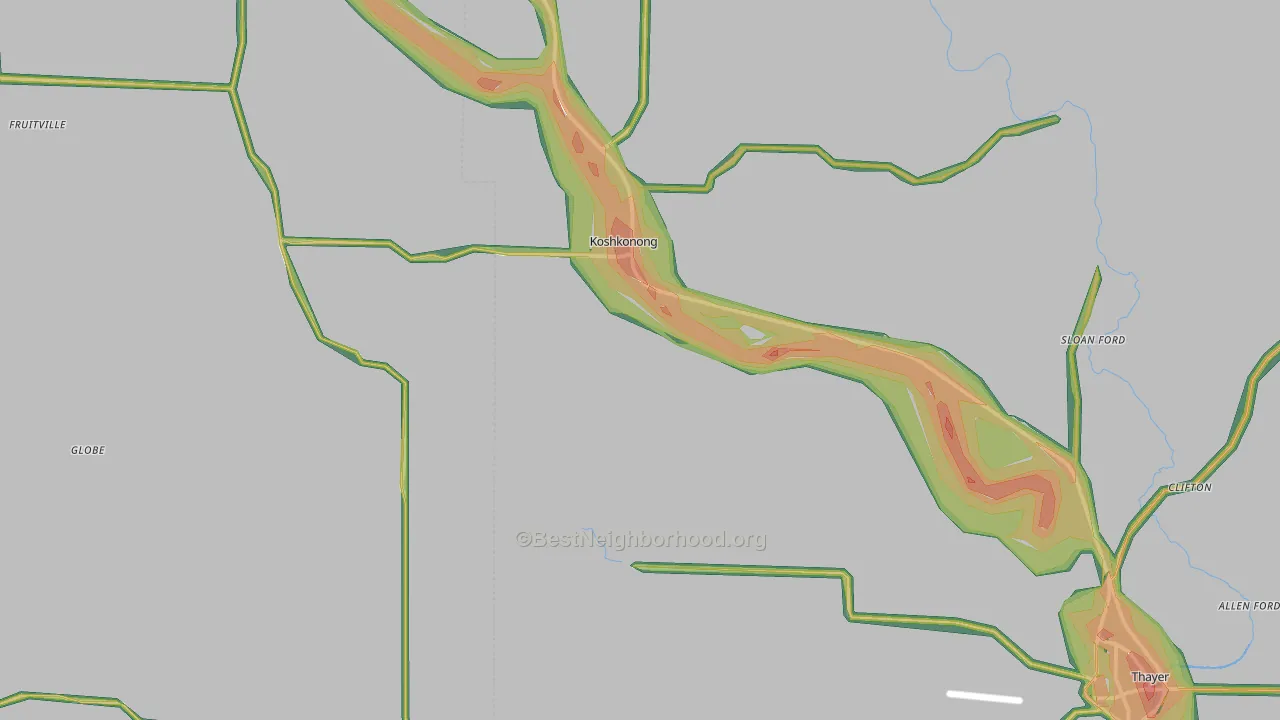 Koshkonong, MO Map of Noise Levels in Koshkonong