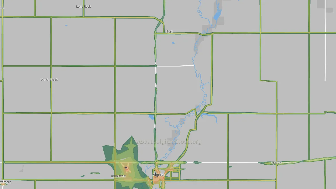 Kossuth County, IA Map of Noise Levels in Kossuth County