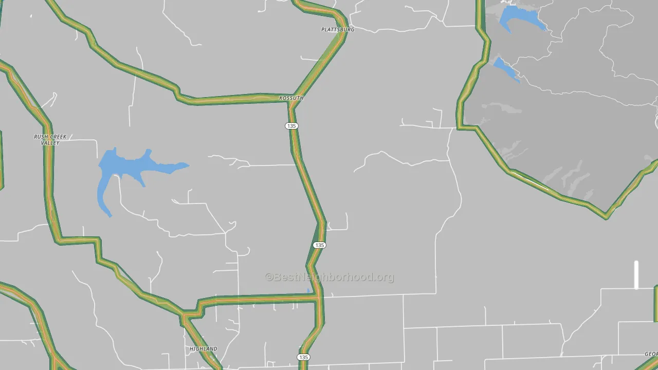 Kossuth, IN Map of Noise Levels in Kossuth