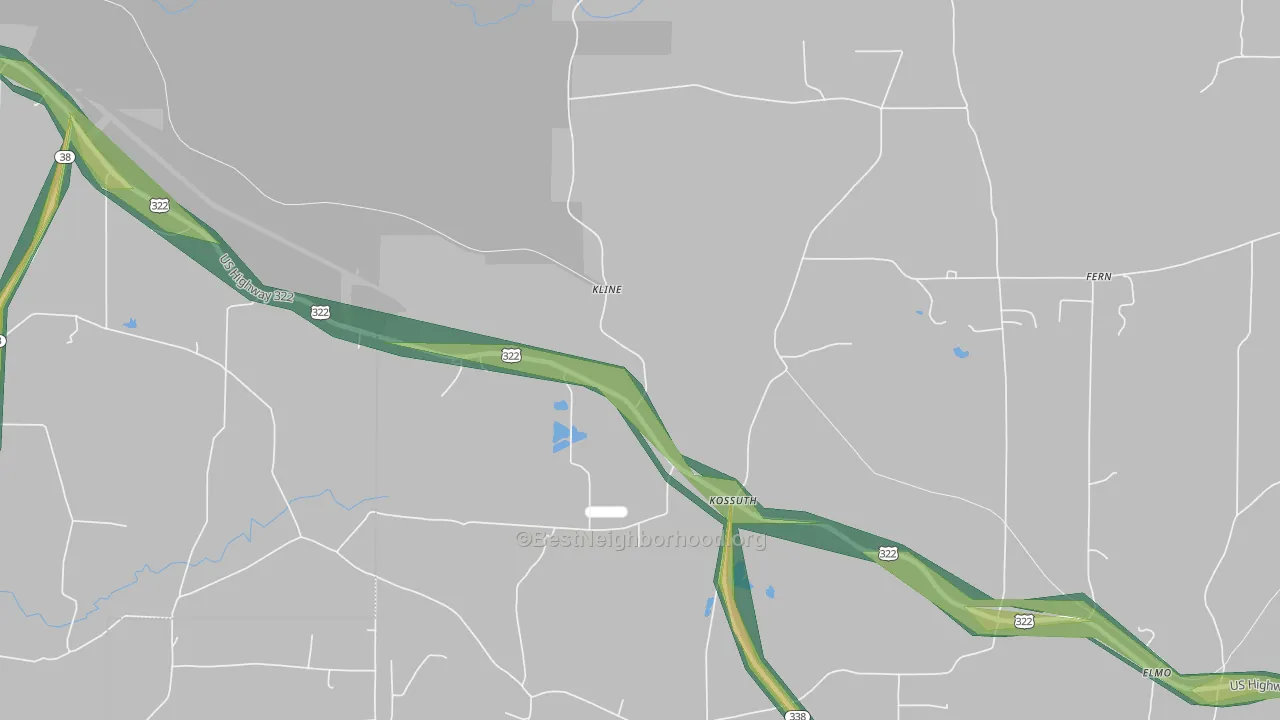 Kossuth, PA Map of Noise Levels in Kossuth