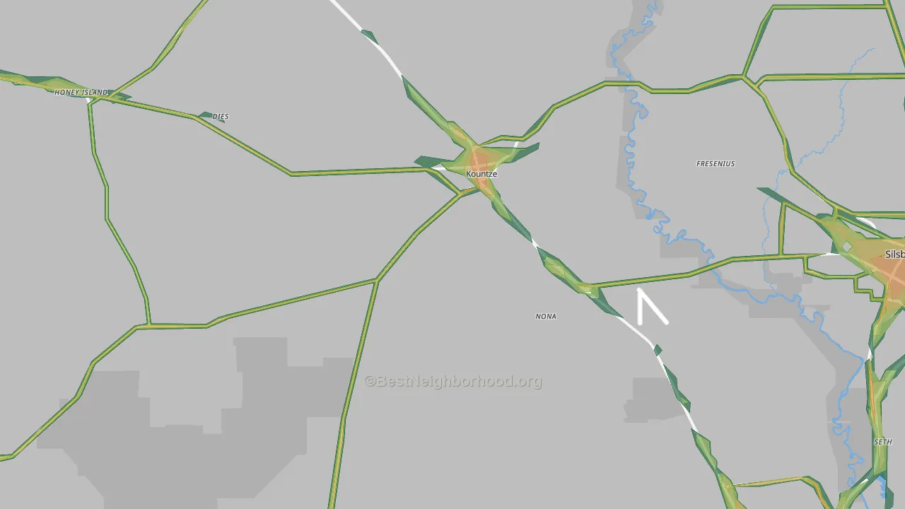 Kountze, TX Map of Noise Levels in Kountze