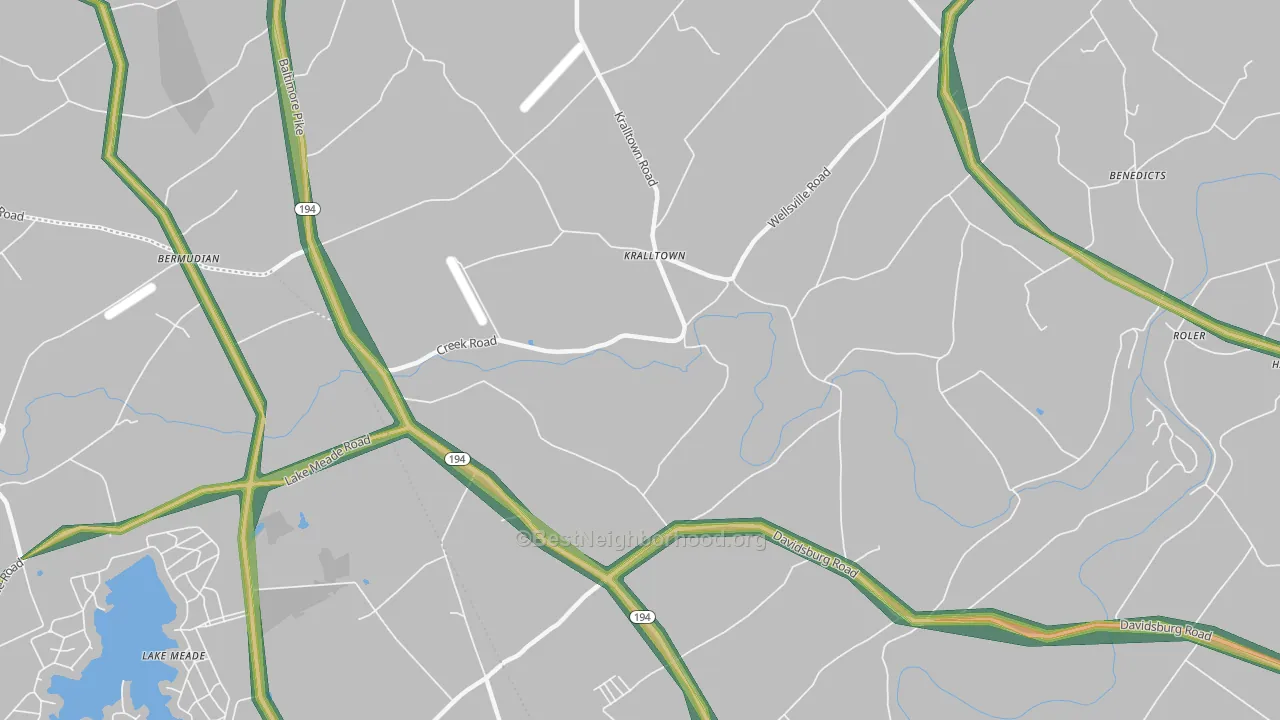 Kralltown, PA Map of Noise Levels in Kralltown