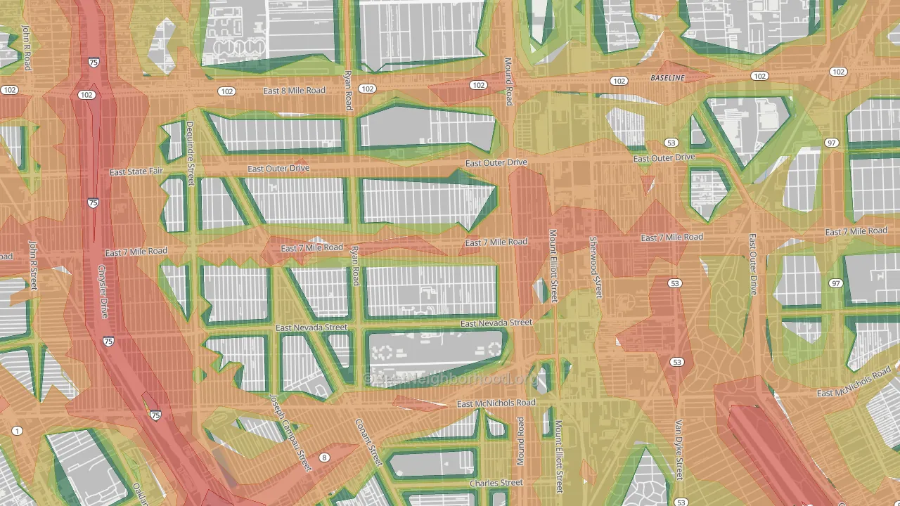 Kranz Woods, Detroit, MI Map of Noise Levels in Kranz Woods