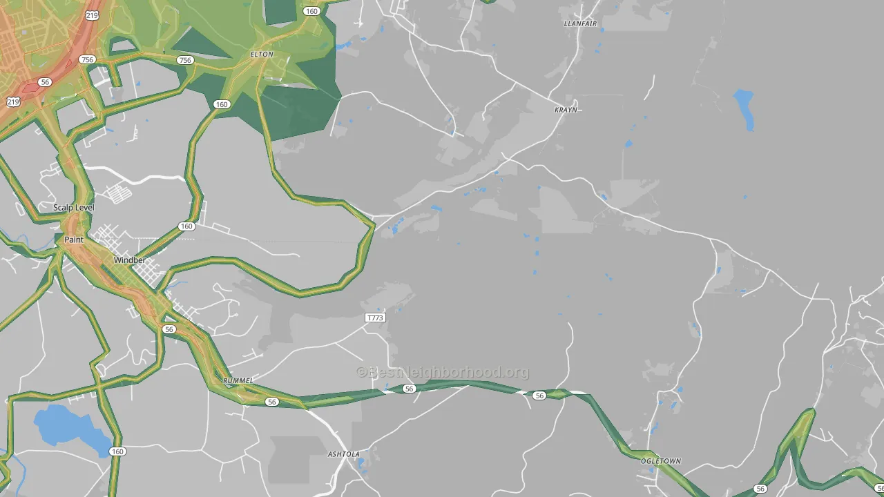 Krayn, PA Map of Noise Levels in Krayn