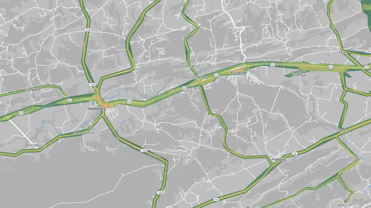 Kreamer, PA Map of Noise Levels in Kreamer