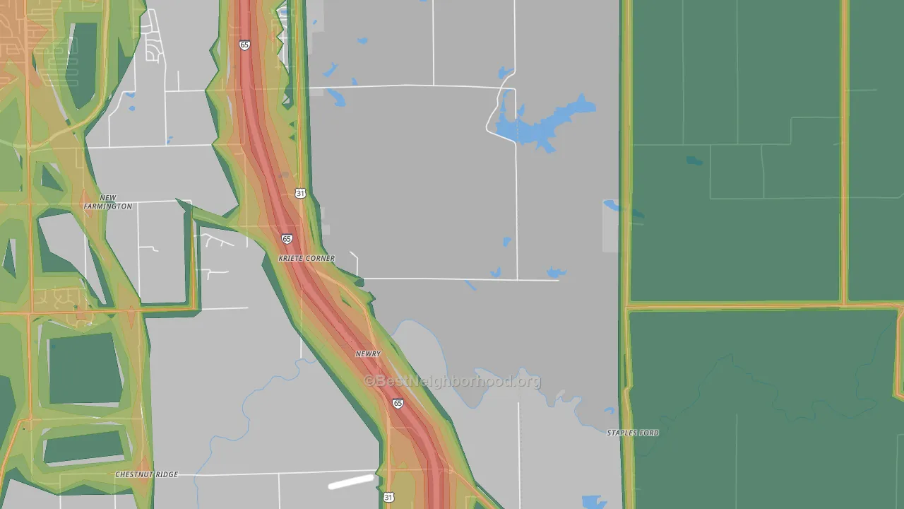 Kriete Corners, IN Map of Noise Levels in Kriete Corners