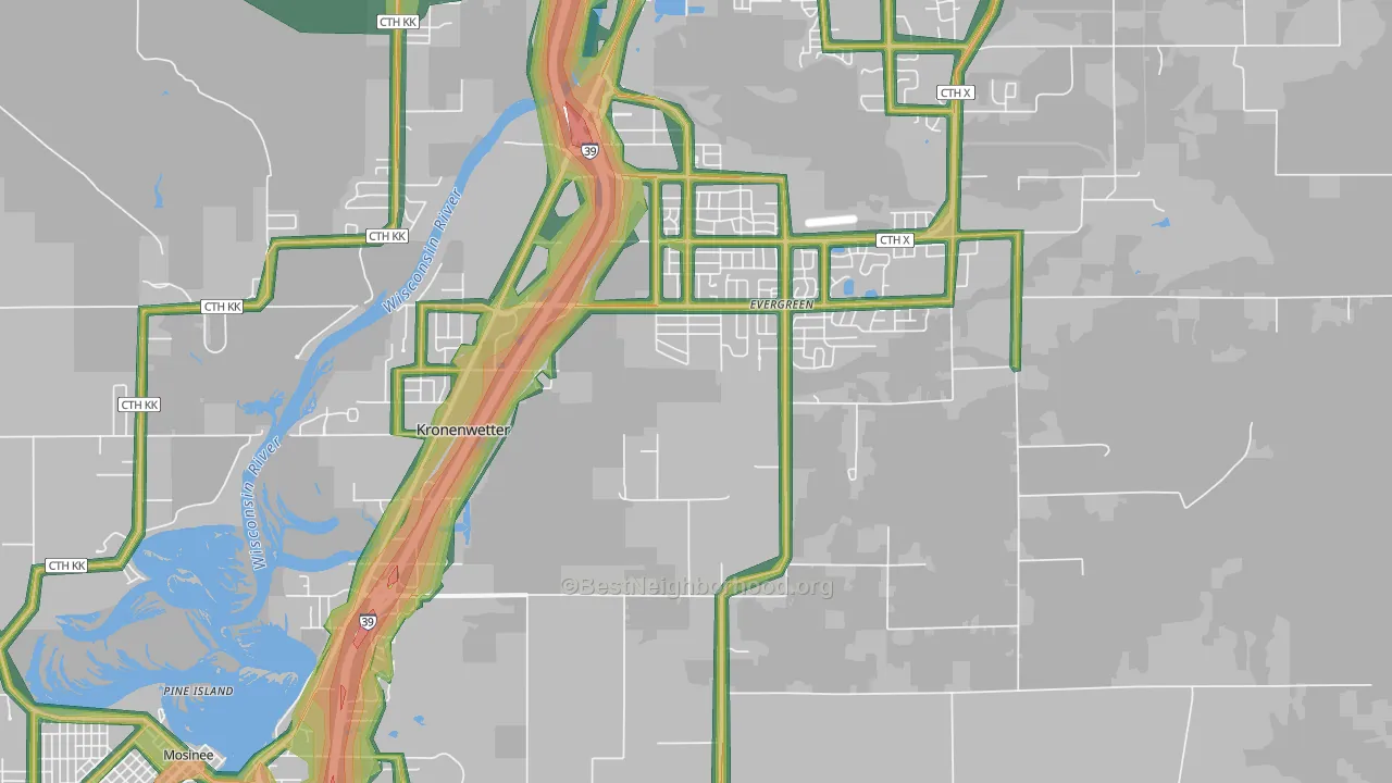 Kronenwetter, WI Map of Noise Levels in Kronenwetter