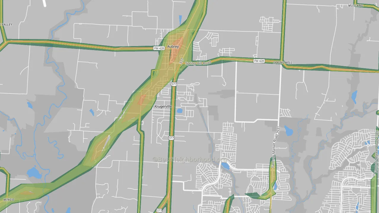 Krugerville, TX Map of Noise Levels in Krugerville