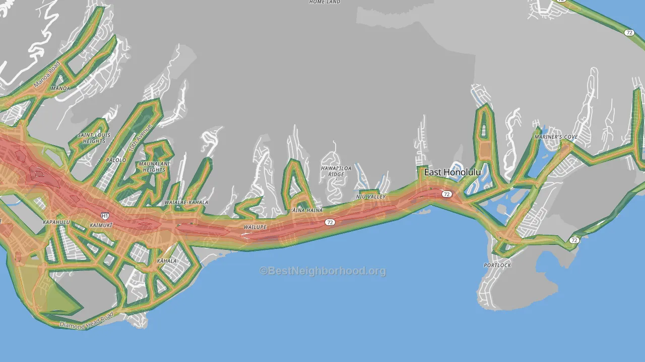 Kuliouou-Kalani Iki, East Honolulu, HI Map of Noise Levels in Kuliouou-Kalani Iki