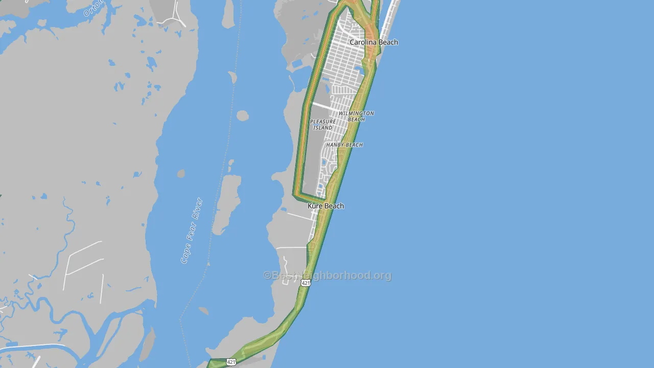 Kure Beach, NC Map of Noise Levels in Kure Beach