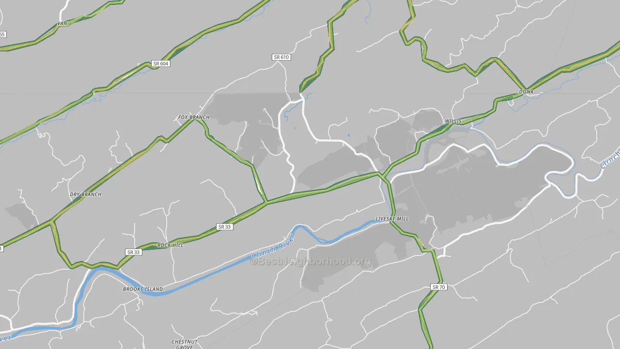 Kyles Ford, TN Map of Noise Levels in Kyles Ford