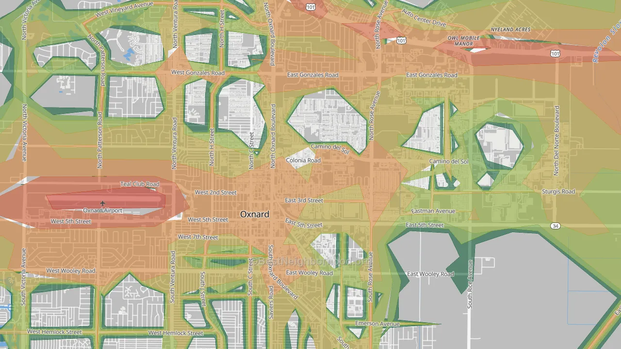 La Colonia, Oxnard, CA Map of Noise Levels in La Colonia