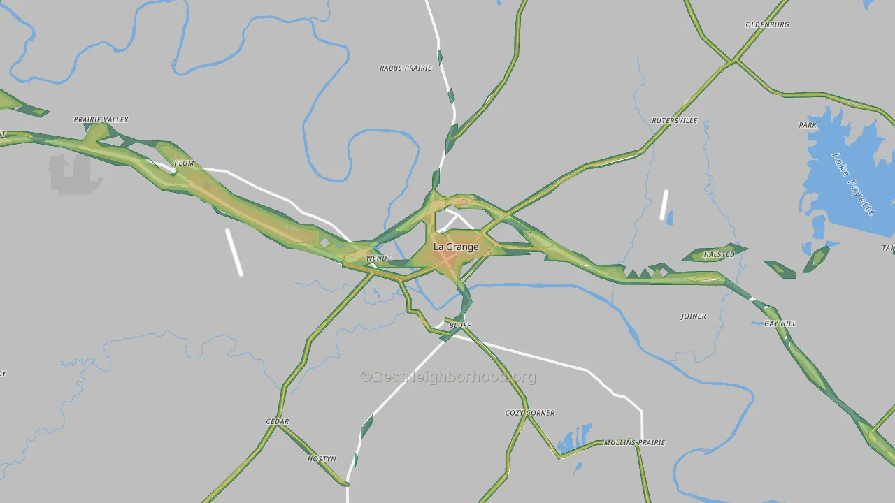 La Grange, TX Map of Noise Levels in La Grange