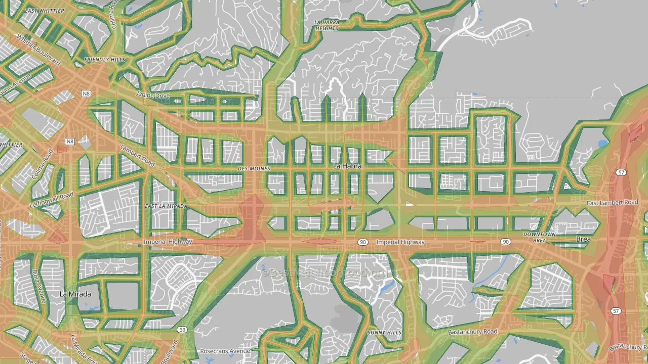 La Habra, CA Map of Noise Levels in La Habra