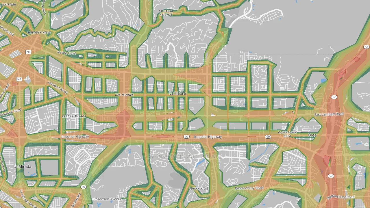 La Habra City, La Habra, CA Map of Noise Levels in La Habra City